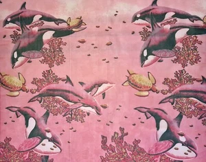 VINTAGE AUTHENTISCHE NAUTISCHE KUNST DELFINE ROSA PAREO LANGER SCHAL - Bild 1 von 3