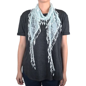 Lace Scarf Long Tree Leaves Fringe Tassel Sheer Tear Drop Embroidery Solid Color - Picture 1 of 15