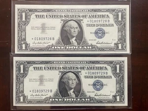 2X Consecutive Sequential UNC Star Notes Series 1957 $1 Bills - Picture 1 of 2