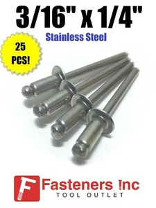 (Qty 25) POP Rivets ALL Stainless Steel 6-4 3/16 x 1/4 Grip (Total Qty 25) - Picture 1 of 2