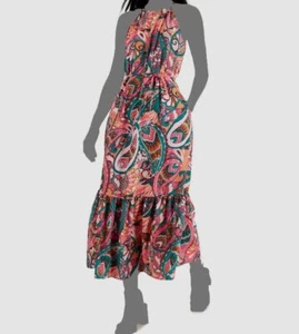 $89 Inc International Concepts Women's Pink Paisley Tiered Maxi Dress Size 8 - Picture 1 of 2