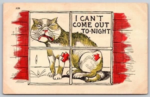 Postcard I Can't Come Out To-Night Injured Cat Window J30 - Picture 1 of 2