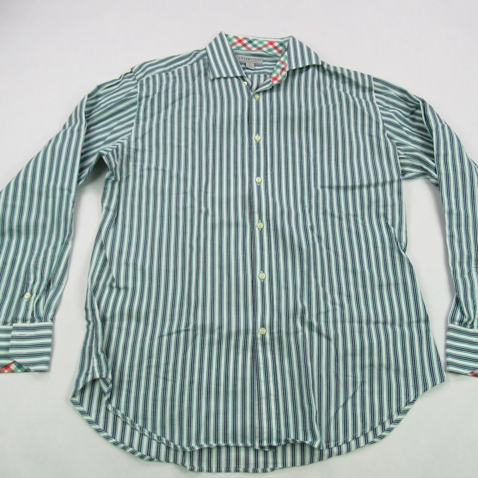 Jack Stone Shirt Mens Large Green Stripes Business Button Up Casual - Image 1 of 4