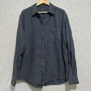 UNIQLO Shirt Mens Size XL Pocket Casual Navy Brushed Cotton Long Sleeve Button - Picture 1 of 9