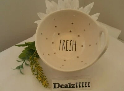 Rae Dunn ~ "FRESH" Mini Colander White Ceramic ~ 2022 - Image 1 of 3