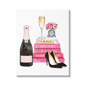Stupell Industries Glam Pink Fashion Book Champagne Heels and Flowers XXL Str... - Picture 1 of 8