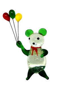 Mundgeblasenes massives Teddybär-Tier aus Glas hält Ballons Figur 3 Zoll - Bild 1 von 7