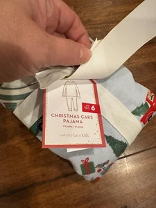 Pottery Barn Kids Cotton Christmas Cars Tight Fit Pajamas Size 6 Blue 2 pc. NEW - Picture 1 of 7