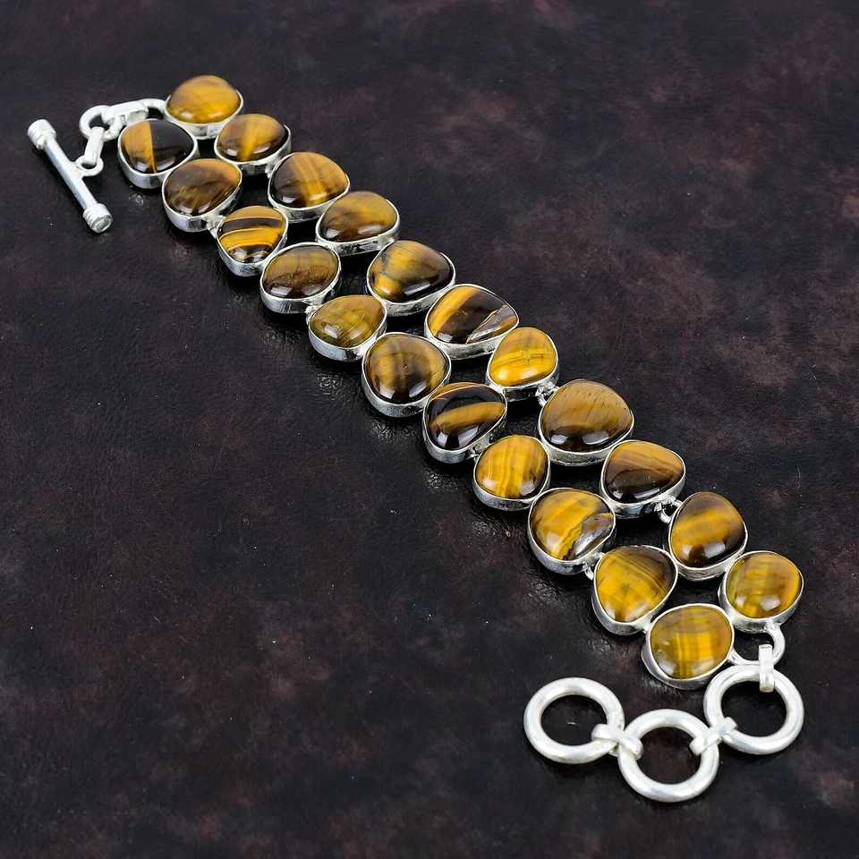 Pulsera ojo de tigre pulsera de plata de ley 925 hecha a mano pulsera de piedras preciosas Foto 1 de 4
