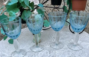 Portmeirion Glass Goblet Beachcomber Aqua Blue Striped Bubble x4 RARE Retired - Picture 1 of 16