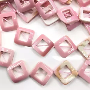15.5"- Natural Pink Shell Square Ring Beads 20mm, NEW DIY Design - Picture 1 of 10