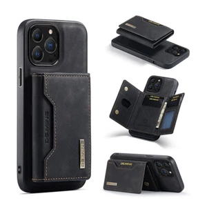 2 In 1 Detachable Magnetic Leather iPhone Case Wallet Cover Cards Holder-Black - Picture 1 of 72