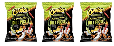 Cheetos Crunchy Cheese Flamin' Hot Dill Pickle 8.5oz 3 Bolsas Edición Limitada Foto 1 de 4