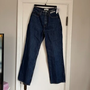 NWT Abercrombie & Fitch The Loose High Rise Dark Wash Jean Size 25 SHORT - Picture 1 of 4