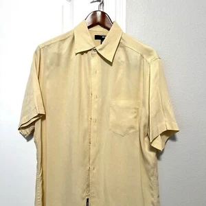 Murano Men’s Size Medium 100% Silk Button Up Short Sleeve Tan/Beige Pocket - Picture 1 of 8