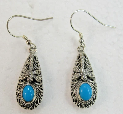 Bali Legacy Turquoise Dragonfly Sterling Silver Dangling Earrings  HH815 - Image 1 of 4