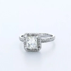 Engagement Ring 14K White Gold Halo 2.37 Carat Princess Lab-Grown Diamond I SI1 - Picture 1 of 15