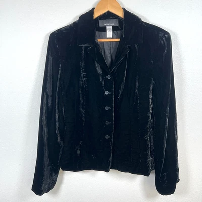 Blazer feminino vintage Jones New York Y2K veludo esmagado tamanho 12 preto noite feriado - Imagem 1 de 4