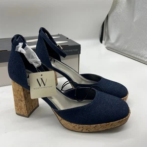 Worthington Womens Panama Block Heel Pumps Denim Size 9M - Picture 1 of 10