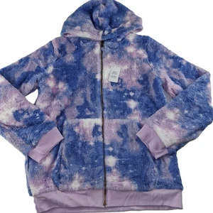 Lands' End Reversible High Pile Fleece Hoodie Kids Size XXL Purple Tie Dye - Picture 1 of 6