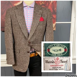 Vintage Harris Tweed Hill & Archer Blazer Jacket Sport Coat Mens 40R Brown/Gray - Picture 1 of 11