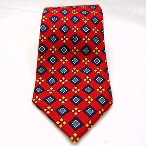 Vintage Covent Garden Handmade 100% Silk Tie Red Geometric Diamond Italy - Picture 1 of 6