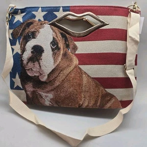 Amerikanische Flagge Bulldogge Tragetasche Canvas patriotisch 15" x 12" Tragetasche Strand Reise - Bild 1 von 7