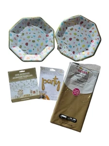 Party Supplies Bundle Rainbow Confetti Terrazzo Plates Gold Tablecloth & Decor - Picture 1 of 5