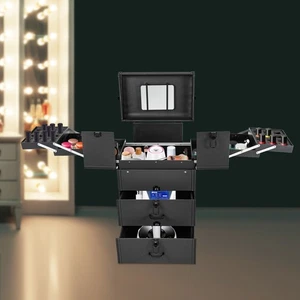 Rollbarer Schminkkoffer rechteckig Kosmetik Organizer Trolley Koffer abschließbar Box - Bild 1 von 22