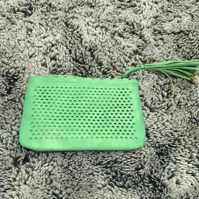 Charlie Paige Clutch Tasseled Eyelet Pouch Mint Green Faux Leather - Image 1 of 4