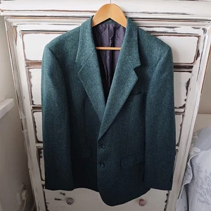 Blazer uomo vintage Yorkland 42" verde blu misto tweed 100% lana bottoni giacca - Foto 1 di 8