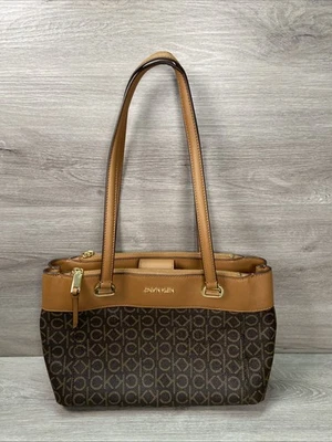 Calvin Klein Hayden Logo Tote Handbag Brown Purse Shoulder Straps NEW - Image 1 of 4