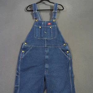 Dickies Bib Overalls Men's 40x30 Fits 40x27 Blue Denim Carpenter Loop - Picture 1 of 12