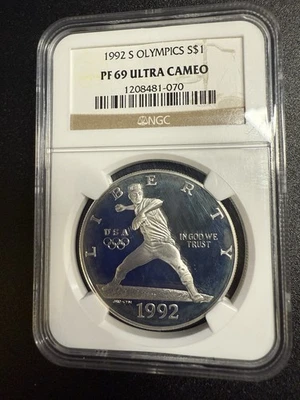 1992 S Olympic Baseball Commemorative Silver Dollar PF 69 ULTRA CAMEO NGC - Image 1 of 4