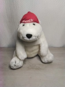 VINTAGE Coca-Cola COKE POLAR BEAR 12" Plush Stuffed Toy W/ Red Backward Hat 1995 - Picture 1 of 6