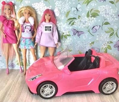 Barbie 2016 Mattel Glam Pink Brillo Convertible Coche con Cinturones de Seguridad y 3 Muñecas Foto 1 de 4