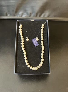 Collana e orecchini perle d'acqua dolce bianche originali chiusura in argento sterling .925 - Foto 1 di 5
