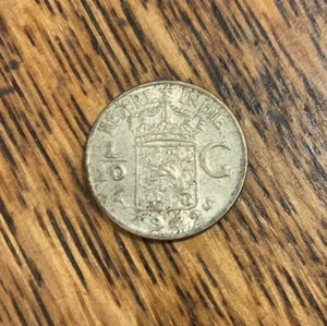 1942s Netherland East Indies 1/10 Gulden Coin  .720 Silver - Free Shipping - Picture 1 of 2