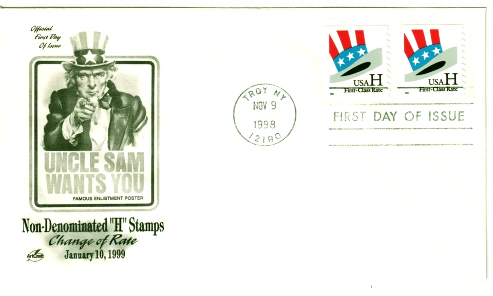 US #3266, 'H' Hat, Coil with gaps ArtCraft FDC First Day of Issue Nov 9, 1998 - Image 1 of 1