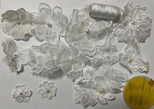 Sonku Zum Selbermachen 12 Stck. 3D Blume Spitze Stickerei mit Nadel & Faden - Weiß ‎SK-12 N - Bild 1 von 7