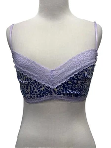 Savage X Fenty Cotton Essentials Bralette Size S Leopard Purple Lavender Print - Picture 1 of 4