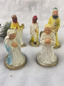 5 pz Figurine Natività Vintage Incomplete In Gesso Dipinte - Foto 1 di 8