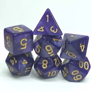 Nuevo juego de dados y bolsa de 7 piezas poliédricos perlados con números dorados - Imagen 1 de 3