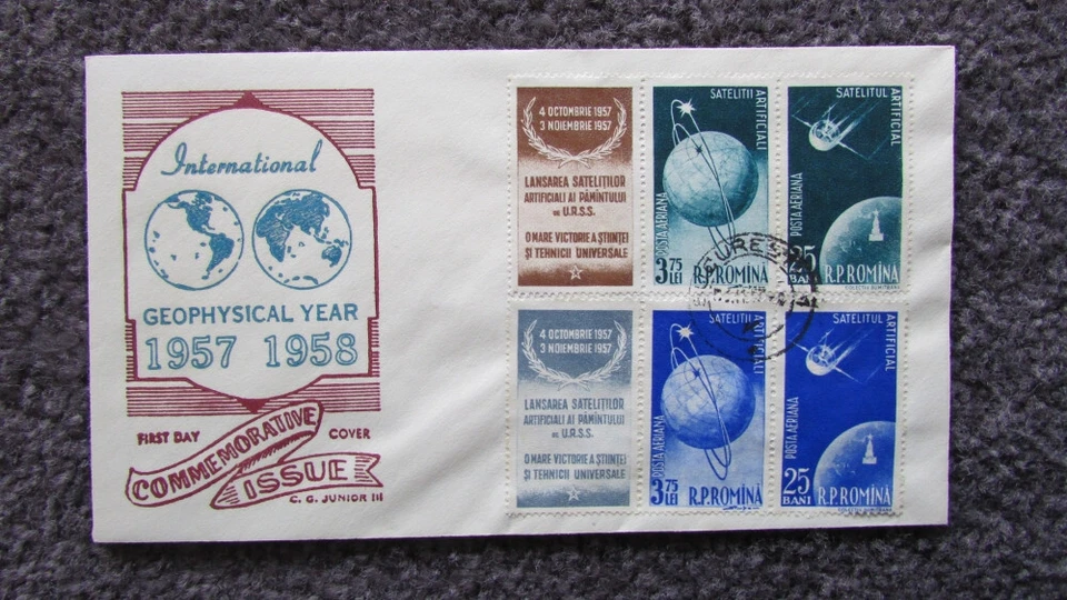 ROMANIA SCOTT C49 TO C52 SPUTNIK  INT. GEOPHYSICAL YEAR UNADDR FDC - Image 1 of 1
