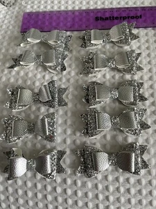 10 Ready Made Silver Sparkle Double Bows Christmas 8cm Hair Dressmaking Crafts - Picture 1 of 4