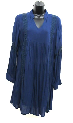 Mimi Womens Dress Small Navy Blue Long Sleeve Viscose Lining Cotton Florwy Boho - Image 1 of 4