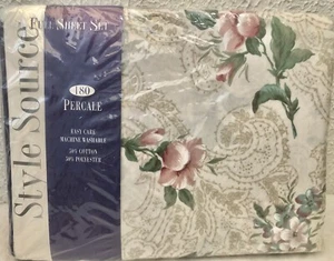 Vintage FULL Sheet Set Flat Fitted Pillowcases Floral Paisley NOS Springmaid - Picture 1 of 10