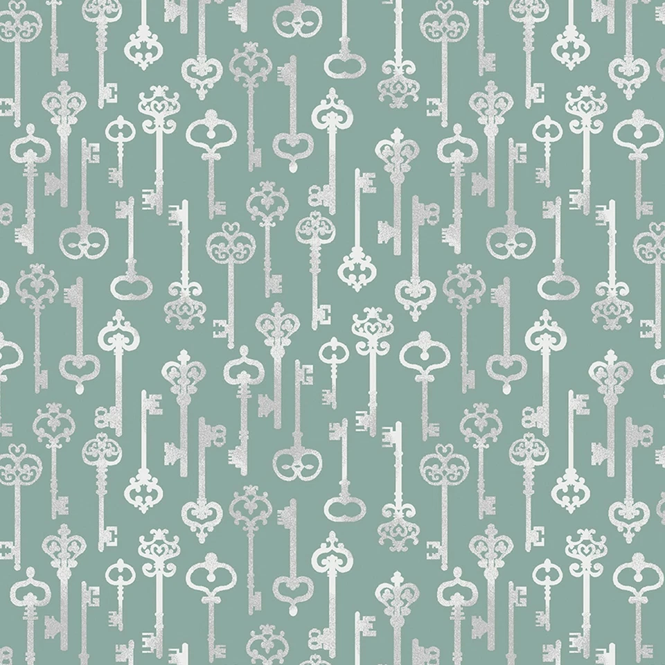 Words to Live By - Chaves de esqueleto cinza/prata em fundo turquesa ~ BTY - Imagem 1 de 1