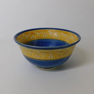 Cuenco de cerámica francés MOUGINS Francia hecho a mano azul amarillo esmaltado casa de campo - Imagen 1 de 9