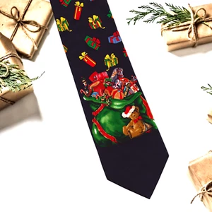 Corbata de Navidad Saco de Regalos de Santa regalos Felices Fiestas Seda - Imagen 1 de 2